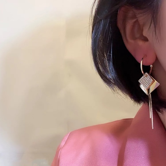 Gold Tone Rhinestone Earrings - Picture 2 of 3